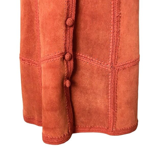 Vintage 70s Ms. Today Suede Leather Crochet Button Front Dress Rust Size M/14 - Picture 6 of 9